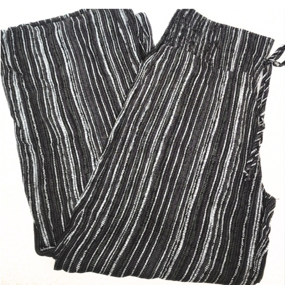 Hi Rise Wide Leg Smocked Wide Elastic Waistband Drawcord Pants Large - Picture 12 of 12